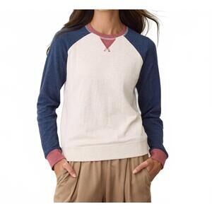 NEW MARINE LAYER vicky varsity raglan sweatshirt in navy colorblock